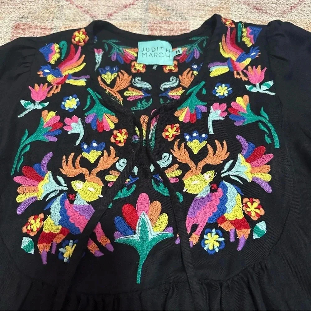 Womens Judith March Embroidered Mini Dress Long Sleeve Black M - Picture 4 of 14